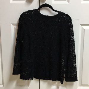 Banana Republic Lace Overlay Black Button Blouse